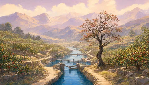 Orchard canal dawn