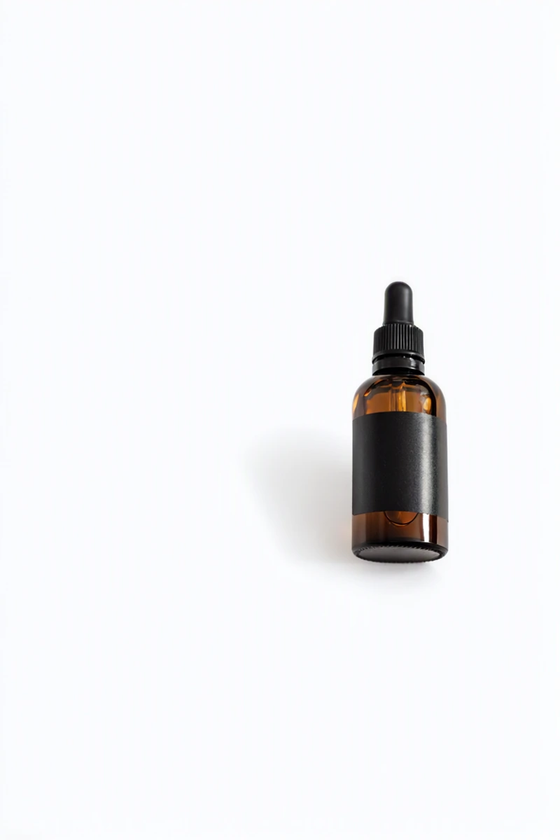 Amber dropper bottle — White studio AI edit