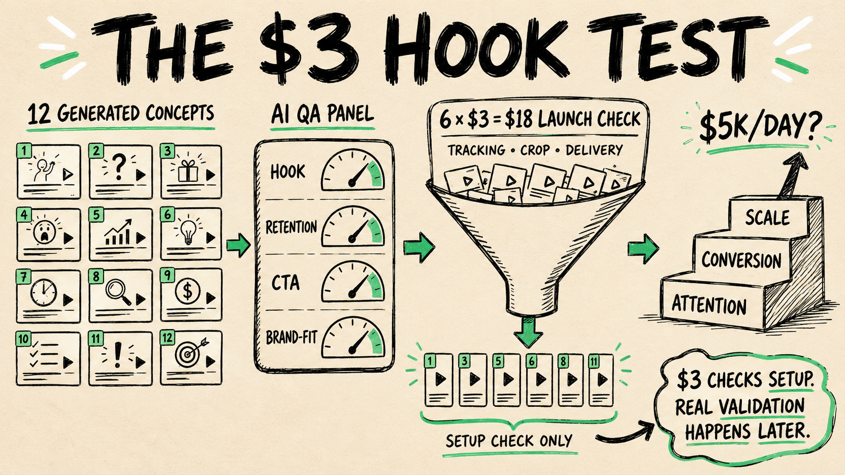 How to Scale a Generic Product to $5K/Day With a $3 Hook-Testing Framework